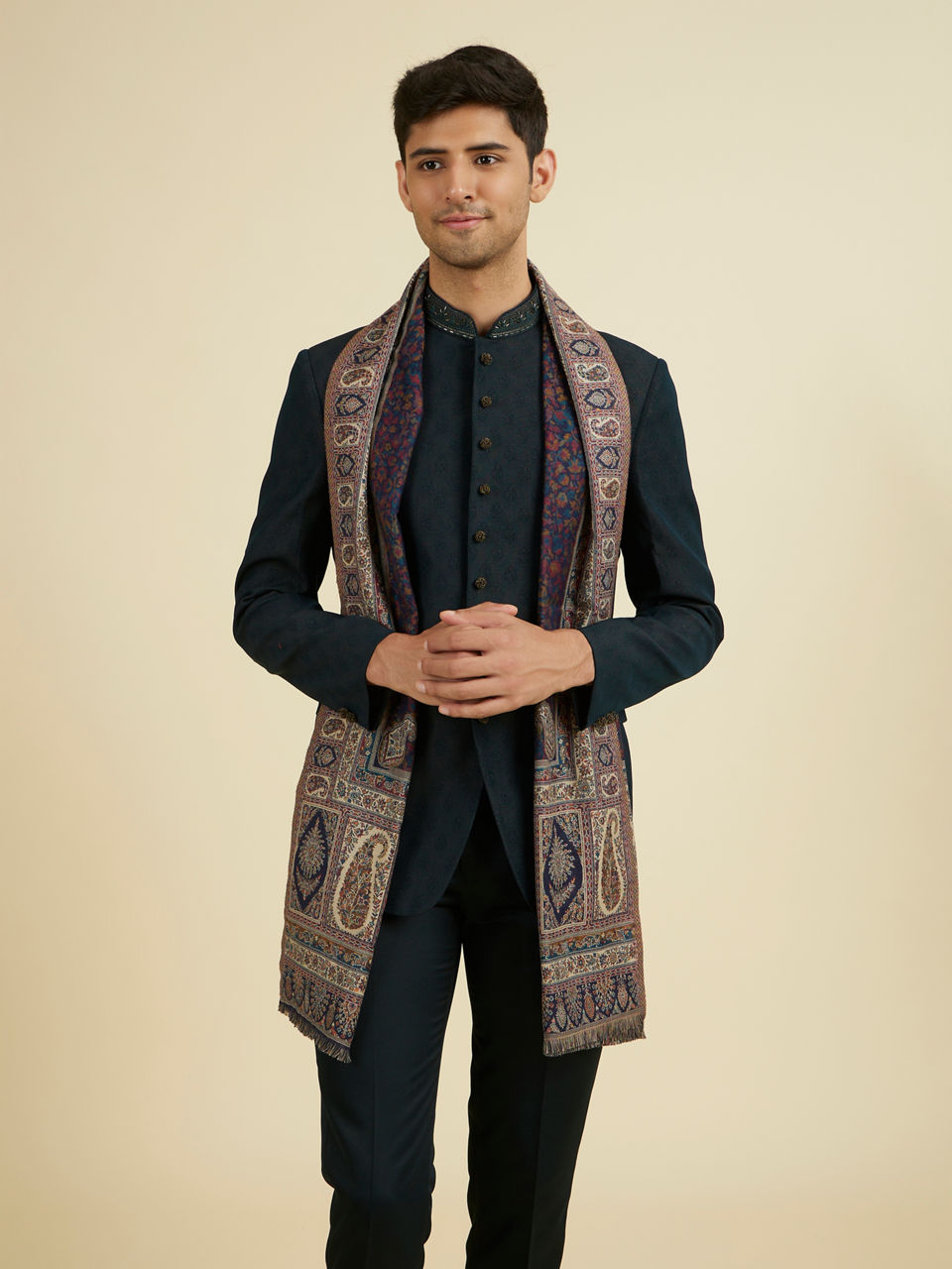 Manyavar Men Dark Blue Elegance Shawl