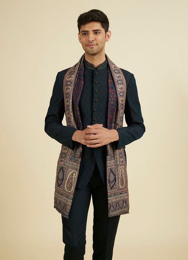 Manyavar Men Dark Blue Elegance Shawl