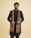 Manyavar Men Ebony Black Floral Jaal Patterned Shawl with Paisley And Floral Butas