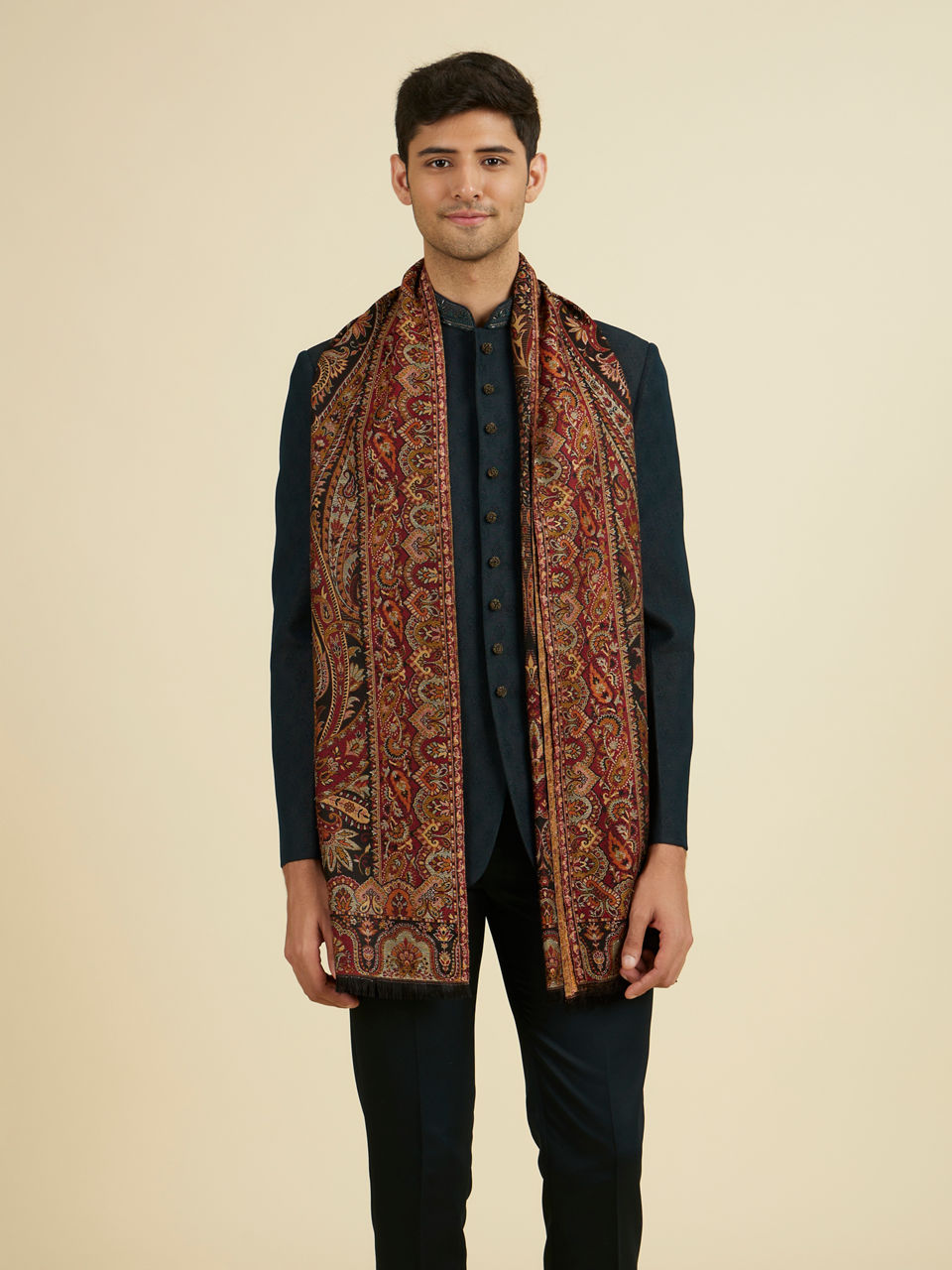 Manyavar Men Black Elegance Shawl
