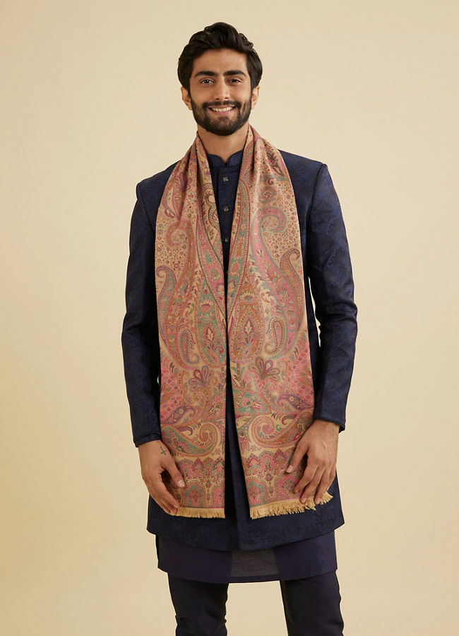 Manyavar Men Blossoming Pink Shawl image number 0