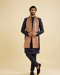 Manyavar Men Blush Pink Paisley Patterned Shawl with Floral Buta Motifs