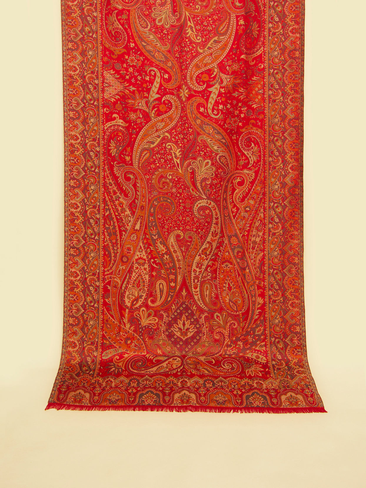 Manyavar Men Scarlet Red Paisley Patterned Shawl with Floral Buta Motifs