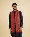 Manyavar Men Scarlet Red Paisley Patterned Shawl with Floral Buta Motifs