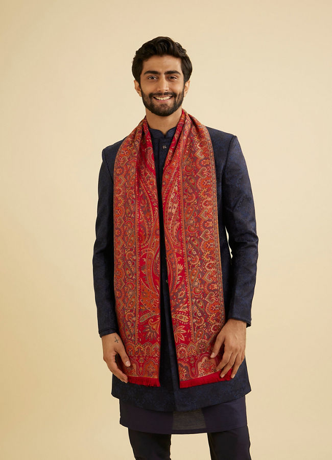 Manyavar Men Regal Red Viscose Shawl image number 0