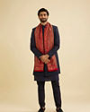 Manyavar Men Scarlet Red Paisley Patterned Shawl with Floral Buta Motifs