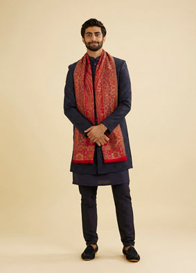 Manyavar Men Regal Red Viscose Shawl image number 1