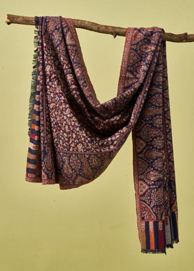 Manyavar Men Dark Blue Blended Viscose Shawl with Print