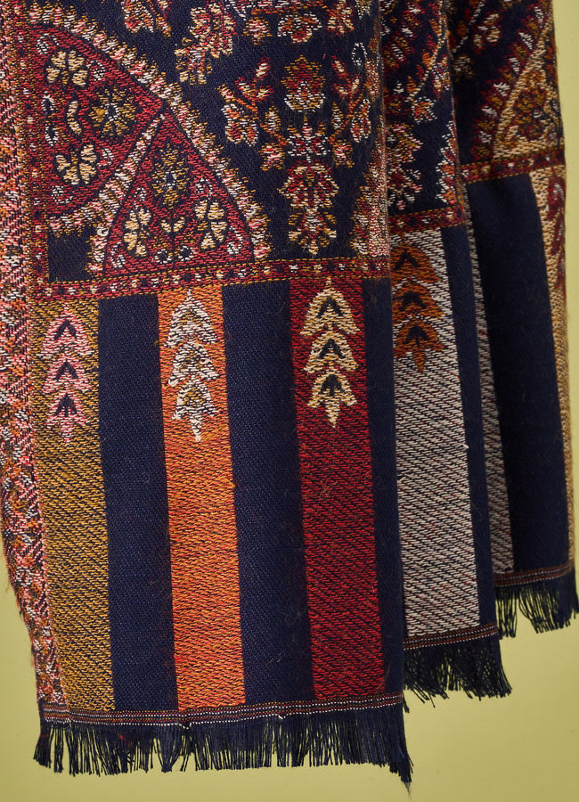 Manyavar Men Dark Blue Blended Viscose Shawl with Print