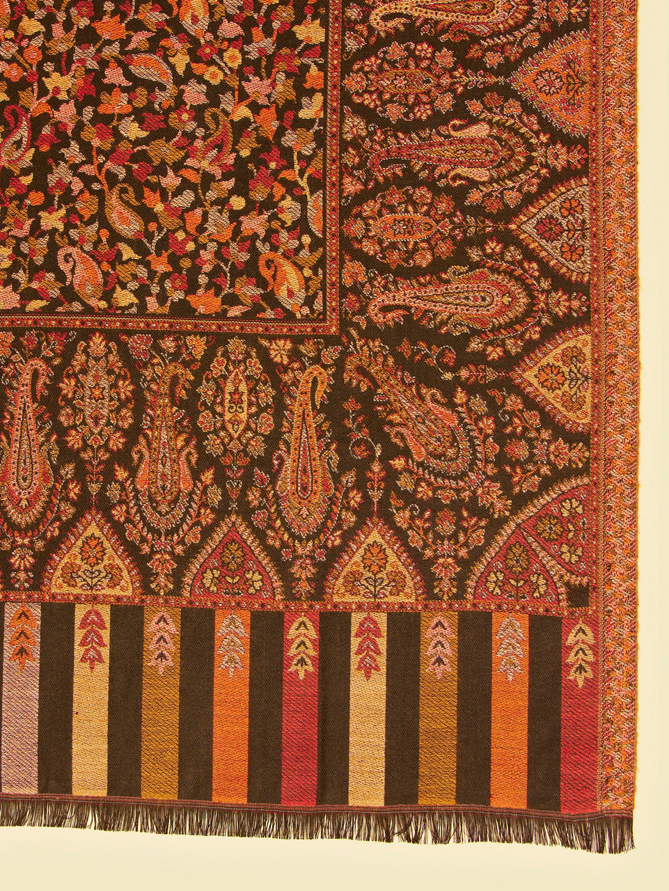 Manyavar Men Ebony Black Floral Vine Patterned Shawl with Paisley And Fern Motifs