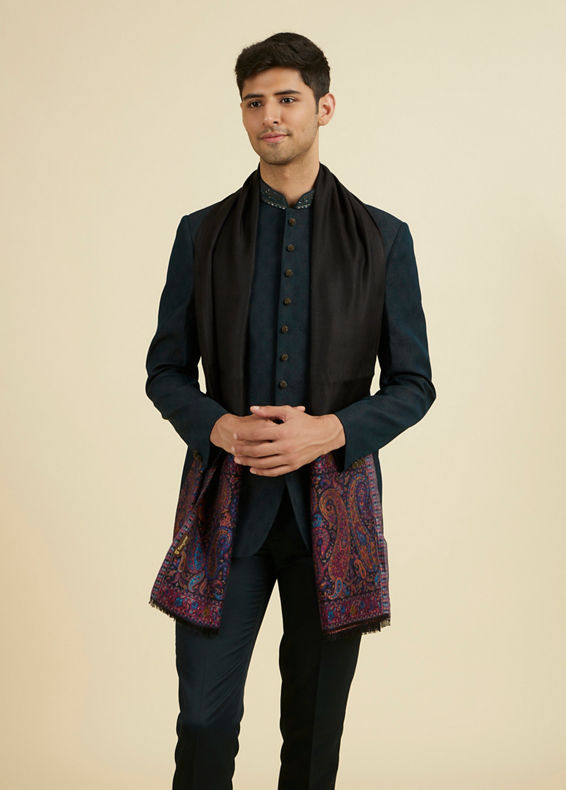 Manyavar Men Black Elegance Viscose Shawl