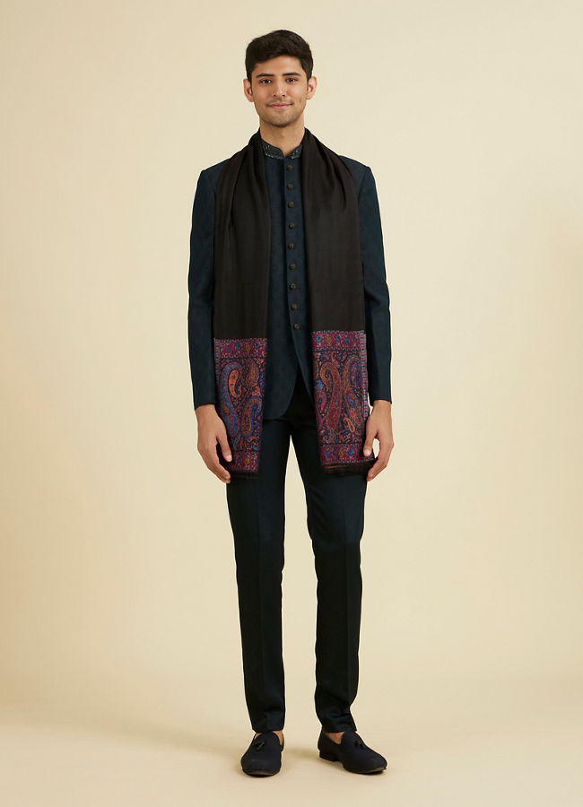 Manyavar Men Black Elegance Viscose Shawl