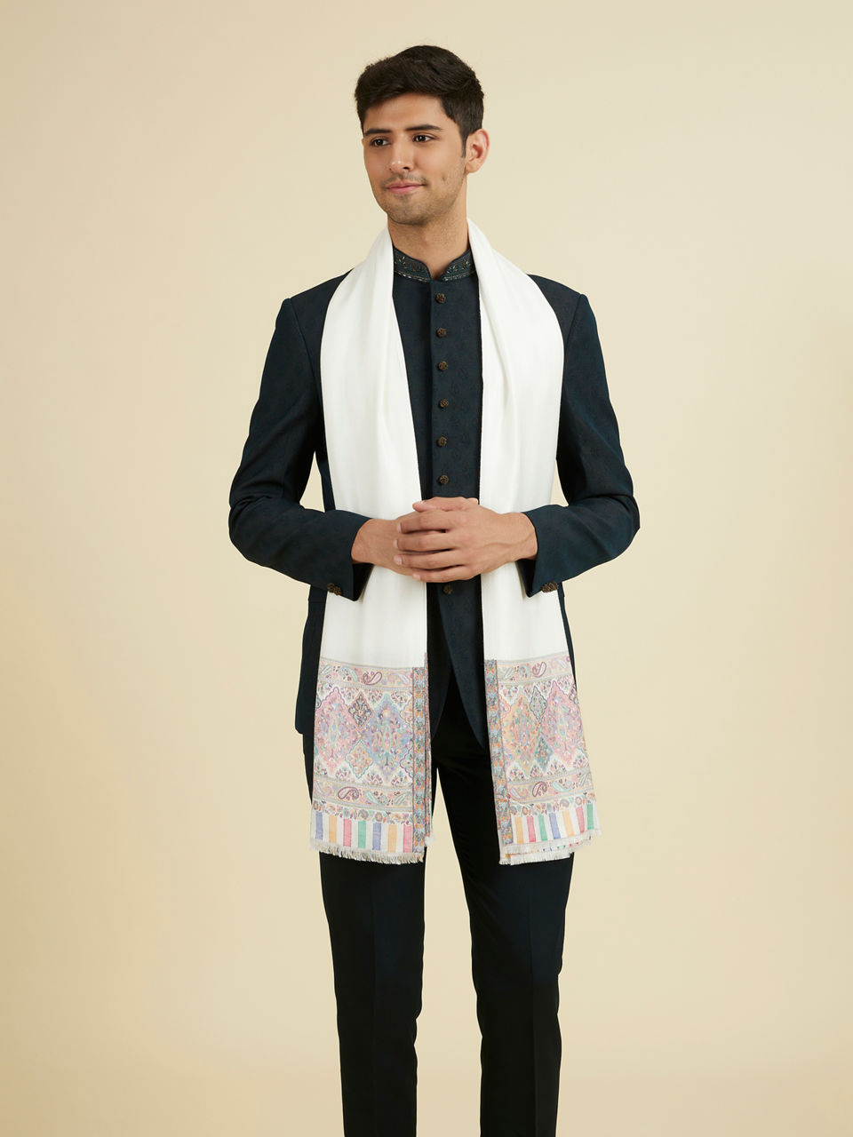 Manyavar Men Warm White Elegance Shawl