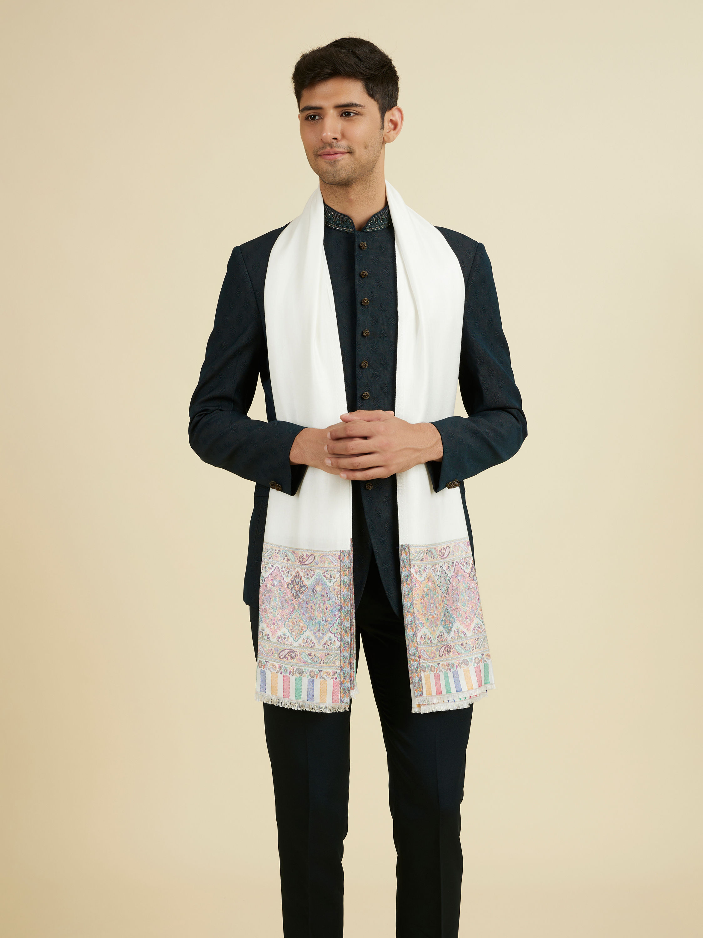 Manyavar Men Warm White Elegance Shawl
