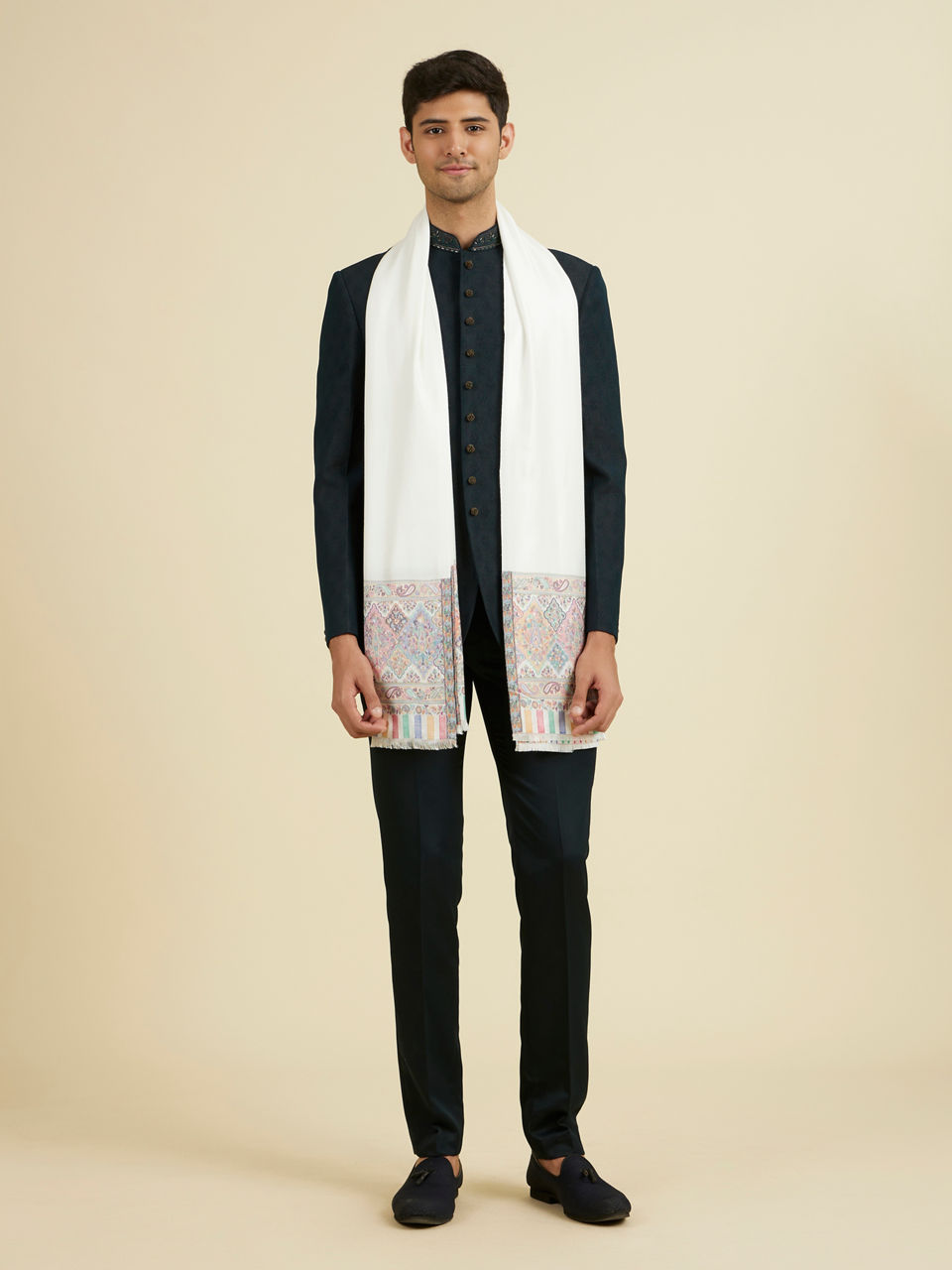 Manyavar Men Warm White Elegance Shawl