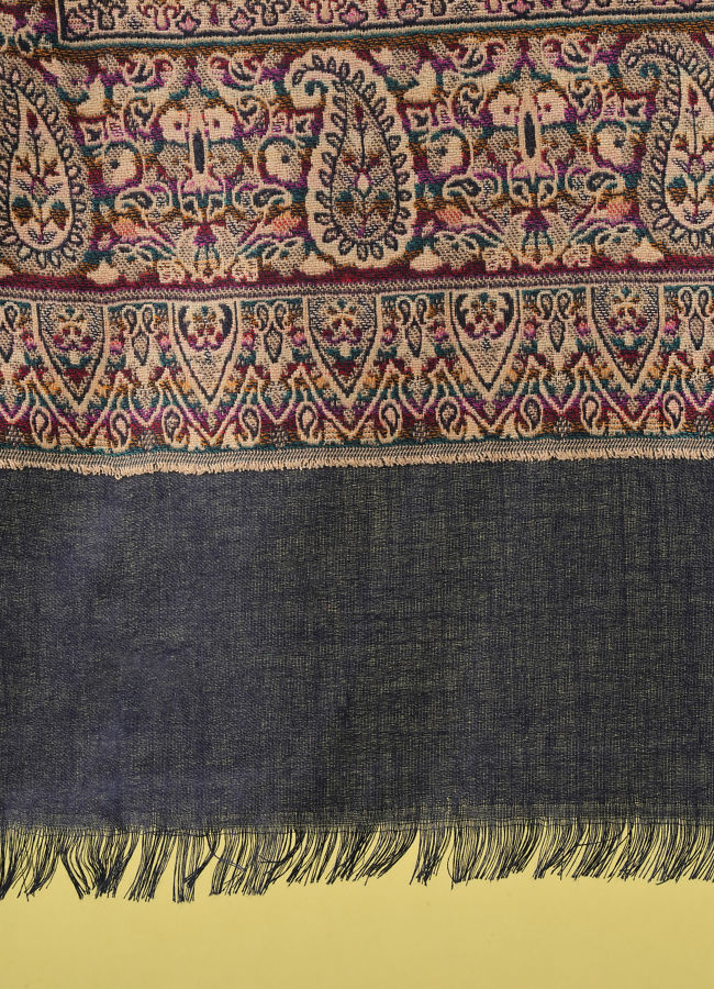 Manyavar Men Blue Viscose Shawl with Embroidery