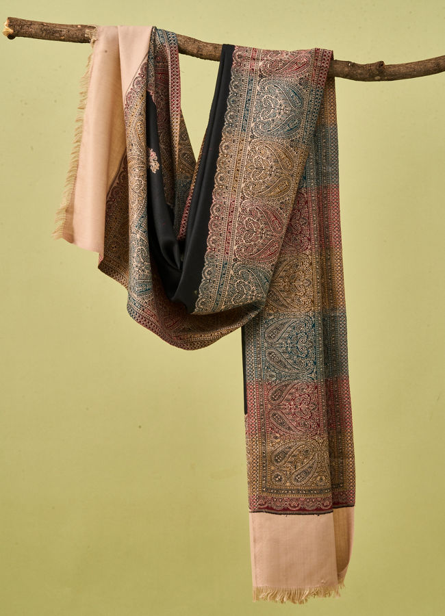 Manyavar Men Black Viscose Shawl with Embroidery