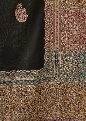 Manyavar Men Black Viscose Shawl with Embroidery