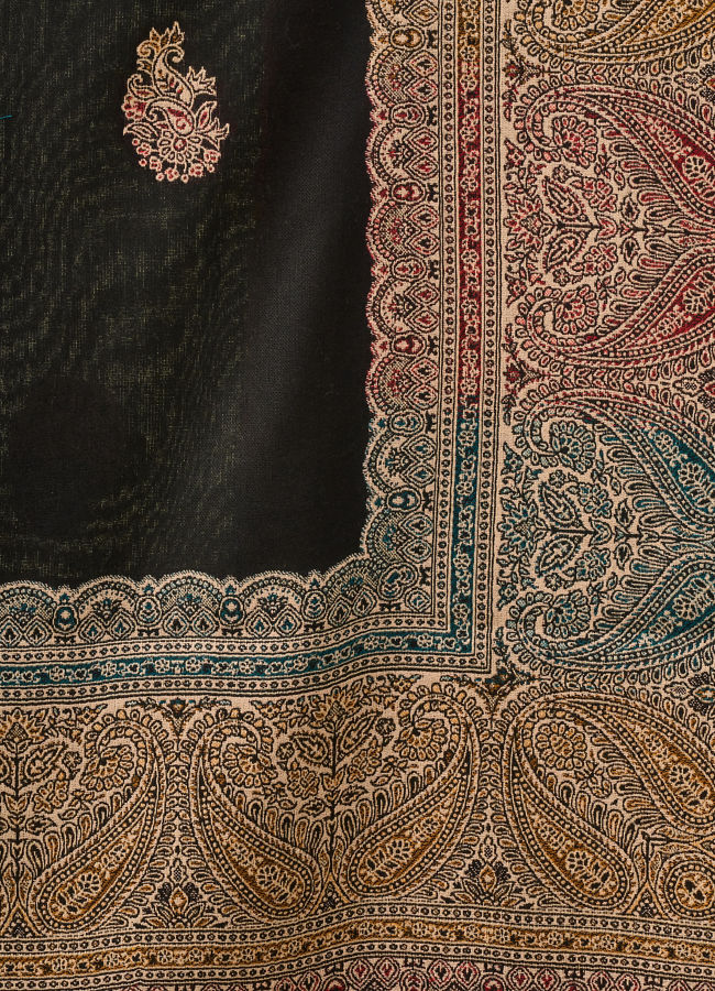 Manyavar Men Black Viscose Shawl with Embroidery