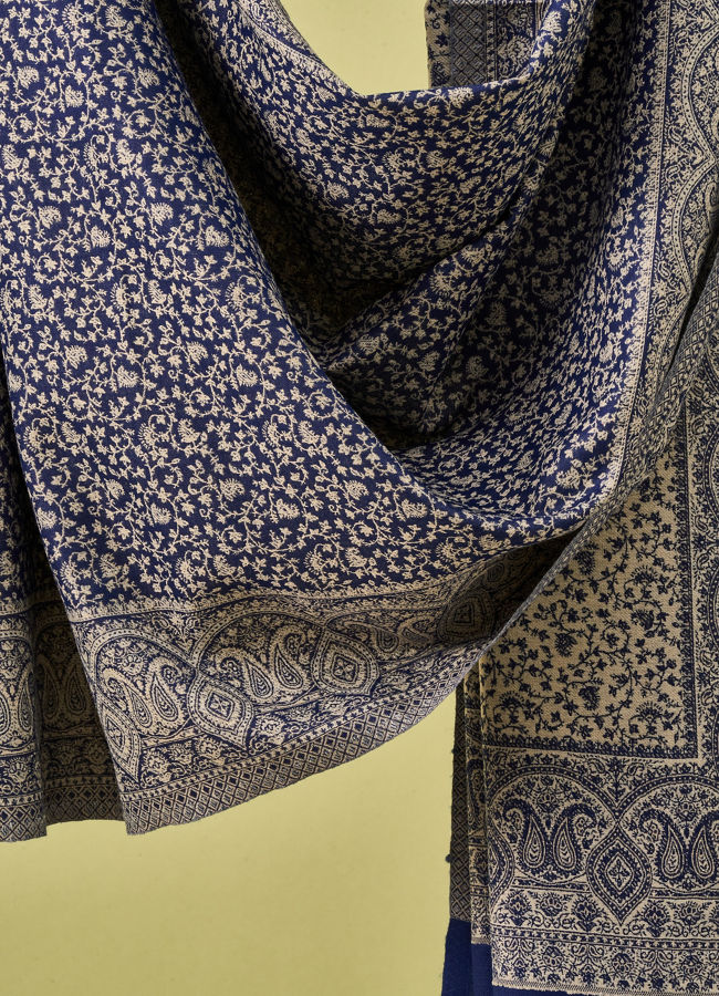 Manyavar Men Dark Blue Viscose Shawl with Print