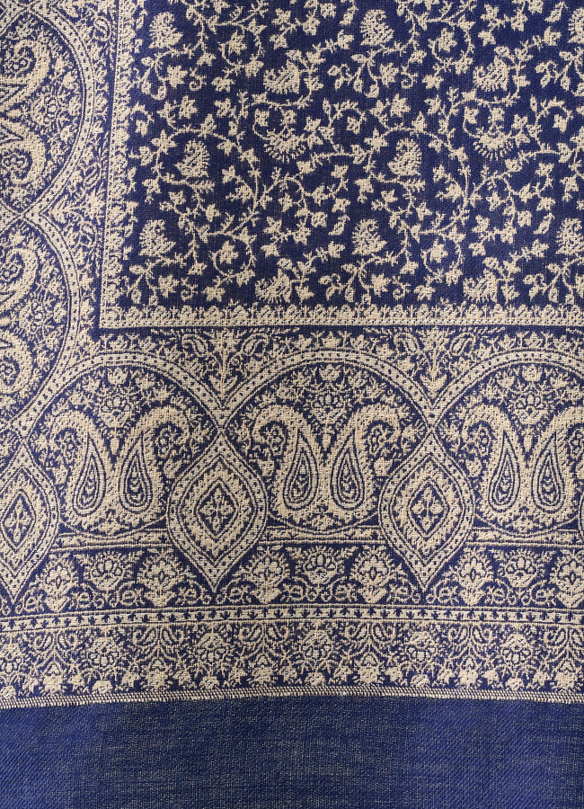 Manyavar Men Dark Blue Viscose Shawl with Print