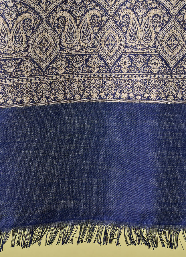 Manyavar Men Dark Blue Viscose Shawl with Print