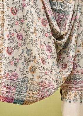 Manyavar Men Cream Viscose Shawl with Floral Print