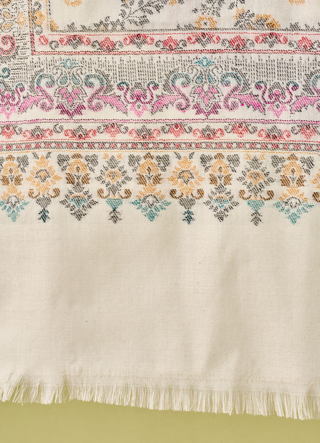 Manyavar Men Cream Viscose Shawl with Floral Print