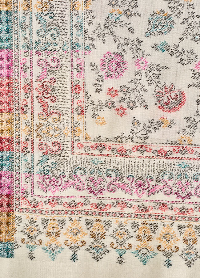 Manyavar Men Cream Viscose Shawl with Floral Print