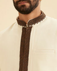 Manyavar Men Elegant Cream Kurta Jacket Set