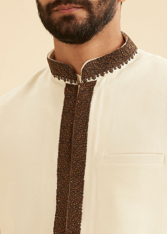 Manyavar Men Elegant Cream Kurta Jacket Set
