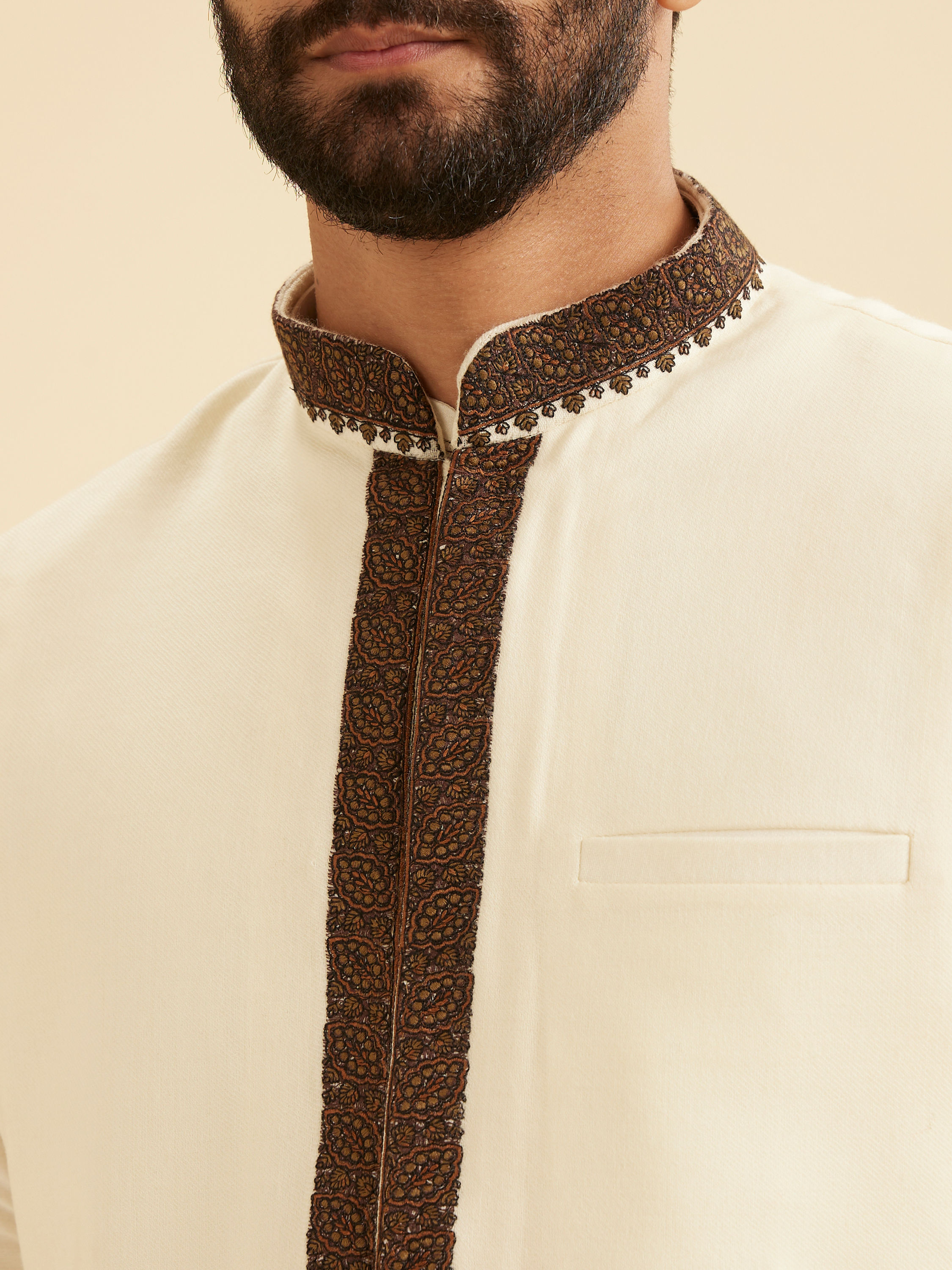 Manyavar Men Elegant Cream Kurta Jacket Set