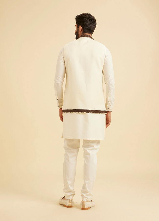 Manyavar Men Elegant Cream Kurta Jacket Set