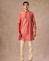 Manyavar Men Lush Beige-Coral Kurta Jacket Set