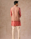 Manyavar Men Lush Beige-Coral Kurta Jacket Set