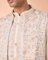 Manyavar Men Elegant Cream Satin Kurta Jacket Set