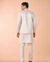Manyavar Men Elegant Cream Satin Kurta Jacket Set