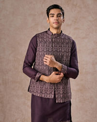 Manyavar Men Purple Elegance Kurta Jacket Set