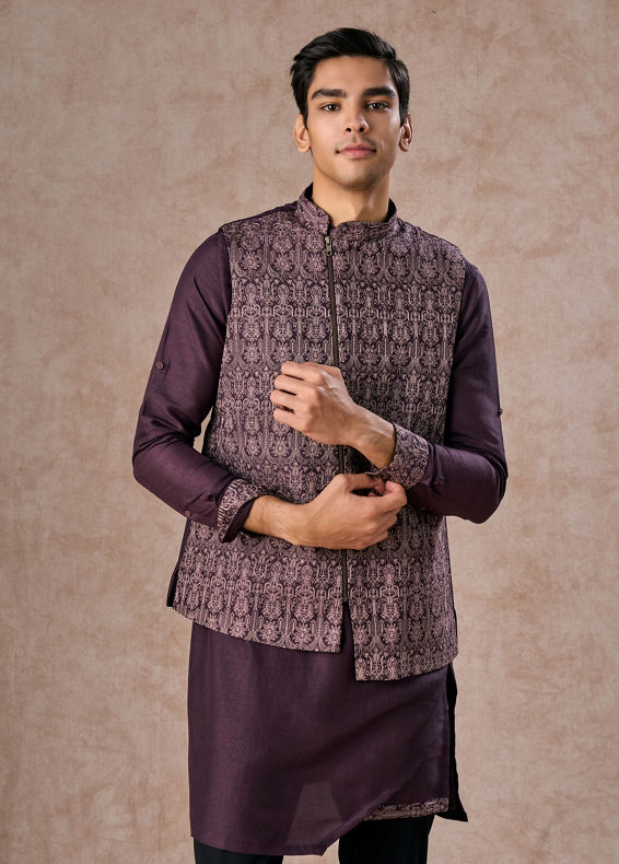 Manyavar Men Purple Elegance Kurta Jacket Set