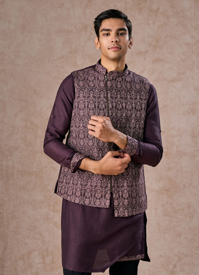 Manyavar Men Purple Elegance Kurta Jacket Set