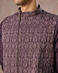 Manyavar Men Purple Elegance Kurta Jacket Set
