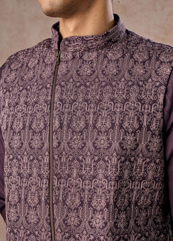 Manyavar Men Purple Elegance Kurta Jacket Set
