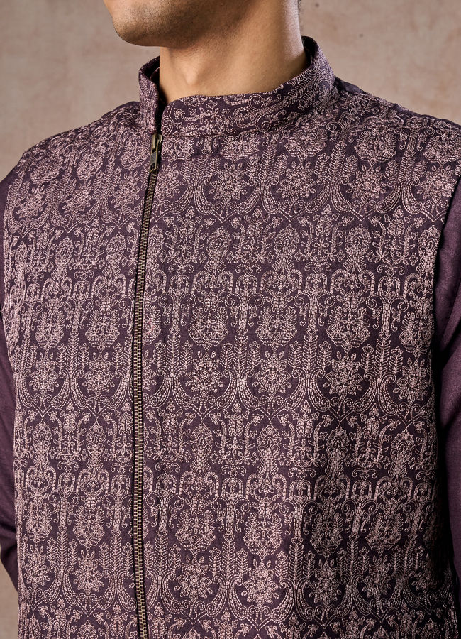 Manyavar Men Purple Elegance Kurta Jacket Set