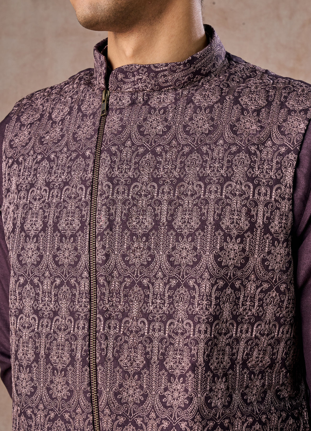 Manyavar Men Purple Elegance Kurta Jacket Set