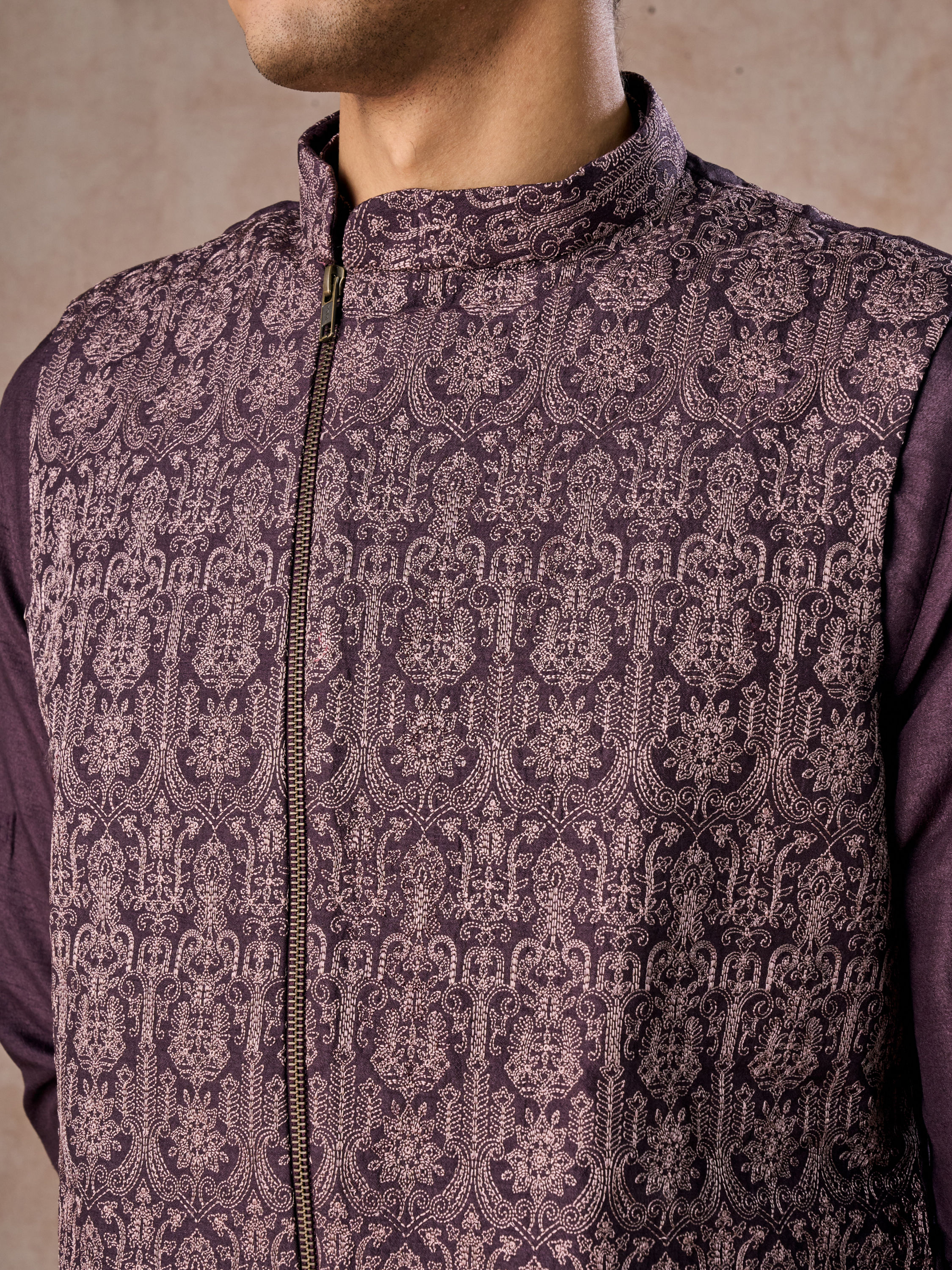 Manyavar Men Purple Elegance Kurta Jacket Set