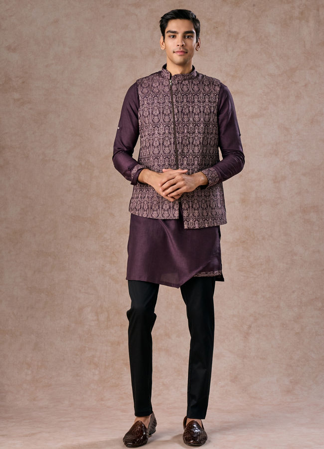 Manyavar Men Purple Elegance Kurta Jacket Set