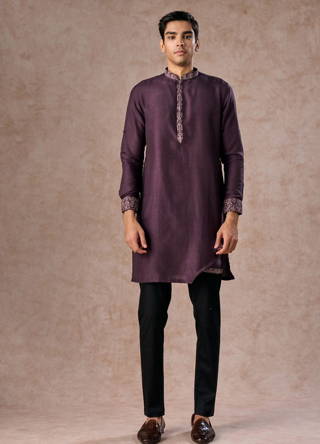 Manyavar Men Purple Elegance Kurta Jacket Set
