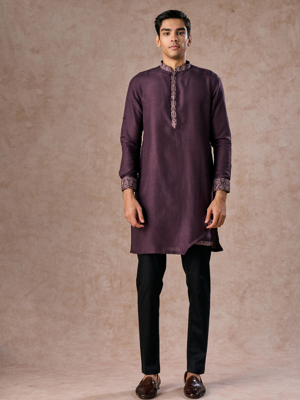 Manyavar Men Purple Elegance Kurta Jacket Set