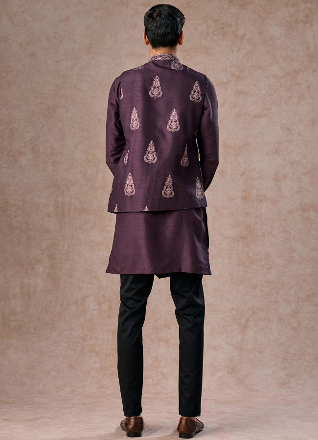 Manyavar Men Purple Elegance Kurta Jacket Set
