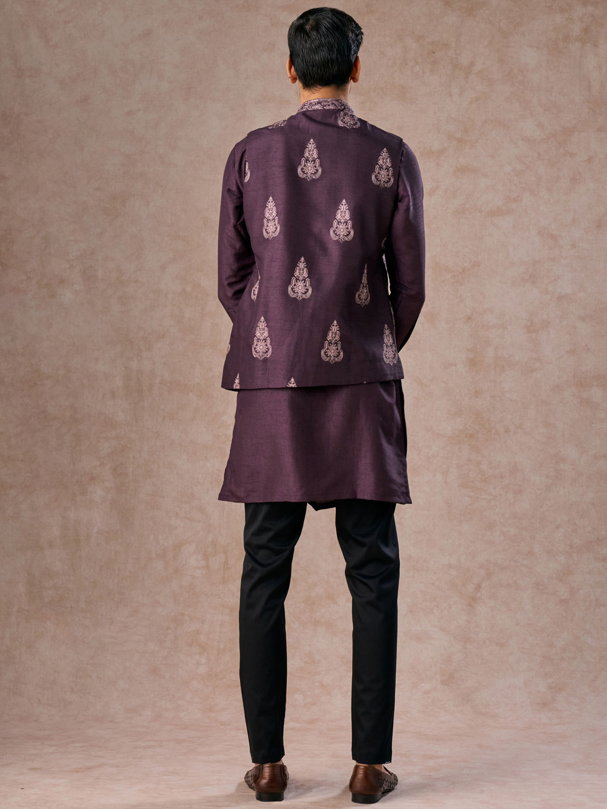 Manyavar Men Purple Elegance Kurta Jacket Set